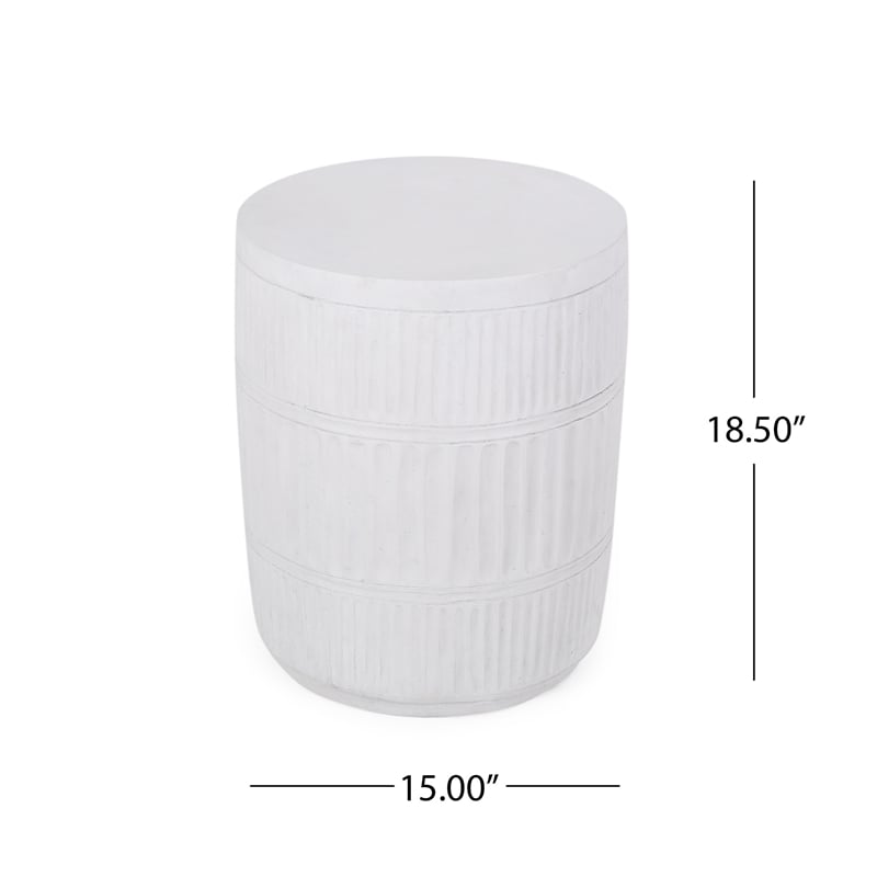 Benjara End Table- White Faux Concrete- Round 15