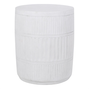 Benjara End Table- White Faux Concrete- Round 15&quot Top- Natural White