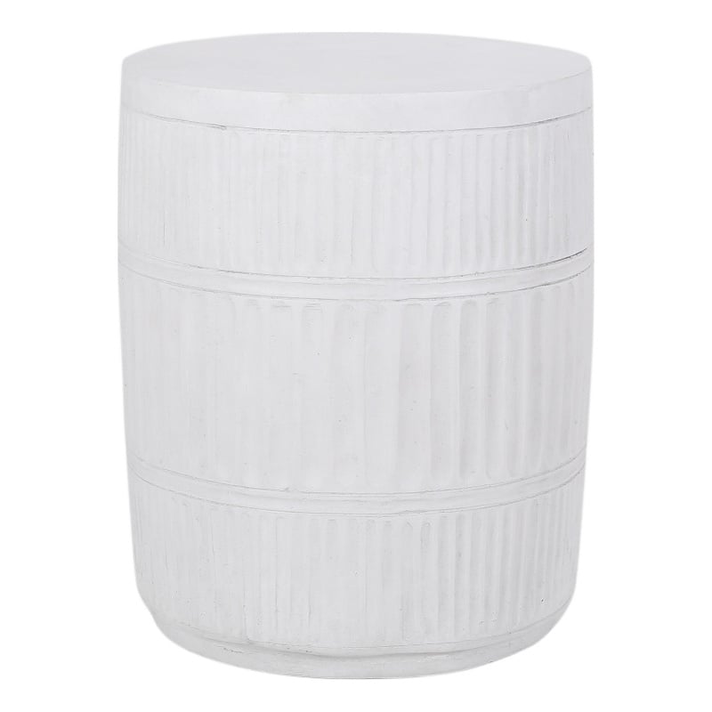Benjara End Table- White Faux Concrete- Round 15