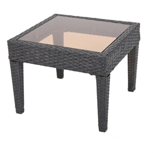 Benjara Annie Outdoor Square Accent Table- Tempered Glass- 20&quot Gray Wicker