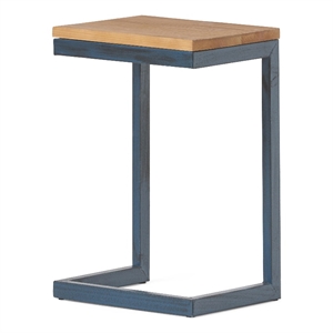 Benjara Small Accent End Table- 13 Inch- C Shaped Iron Legs- Black- Brown Wood