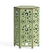 Benjara Liana Outdoor Side Table- Hexagonal 12 Inch- Sunburst Cut Out- Green