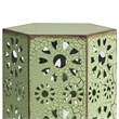 Benjara Liana Outdoor Side Table- Hexagonal 12 Inch- Sunburst Cut Out- Green