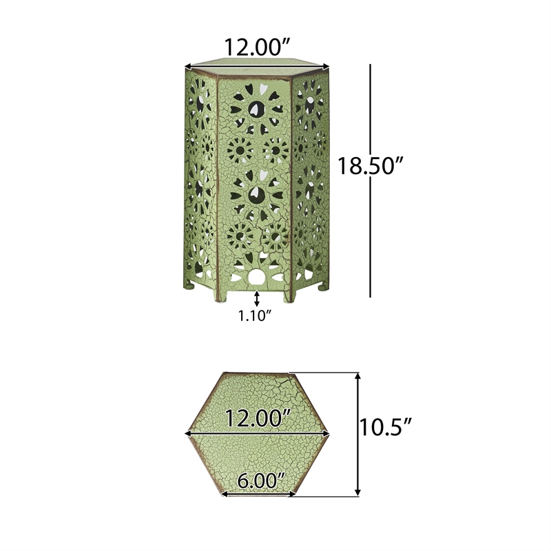 Benjara Liana Outdoor Side Table- Hexagonal 12 Inch- Sunburst Cut Out- Green