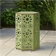 Benjara Liana Outdoor Side Table- Hexagonal 12 Inch- Sunburst Cut Out- Green