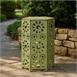 Benjara Liana Outdoor Side Table- Hexagonal 12 Inch- Sunburst Cut Out- Green