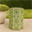 Benjara Liana Outdoor Side Table- Hexagonal 12 Inch- Sunburst Cut Out- Green