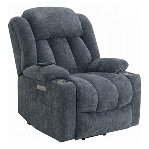 Benjara Mario Power Recliner Chair with Lift- Heating- Massage- Blue Velvet