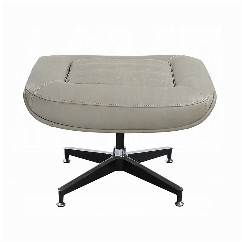 Benjara Siro Swivel Ottoman- Gray Top Grain Leather with Foam Padding- 24 Inch
