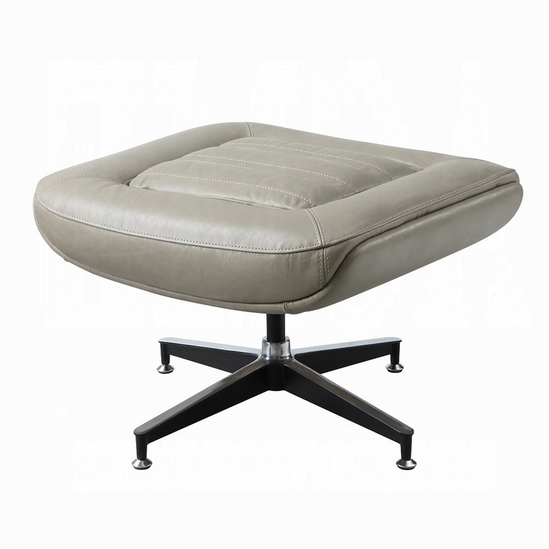 Benjara Siro Swivel Ottoman- Gray Top Grain Leather with Foam Padding- 24 Inch