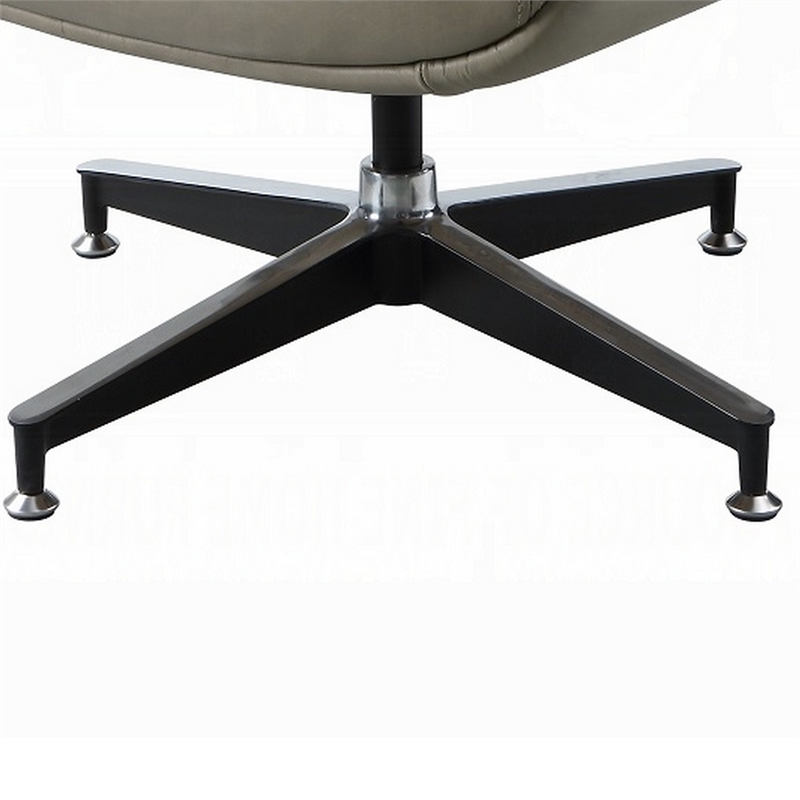 Benjara Siro Swivel Ottoman- Gray Top Grain Leather with Foam Padding- 24 Inch