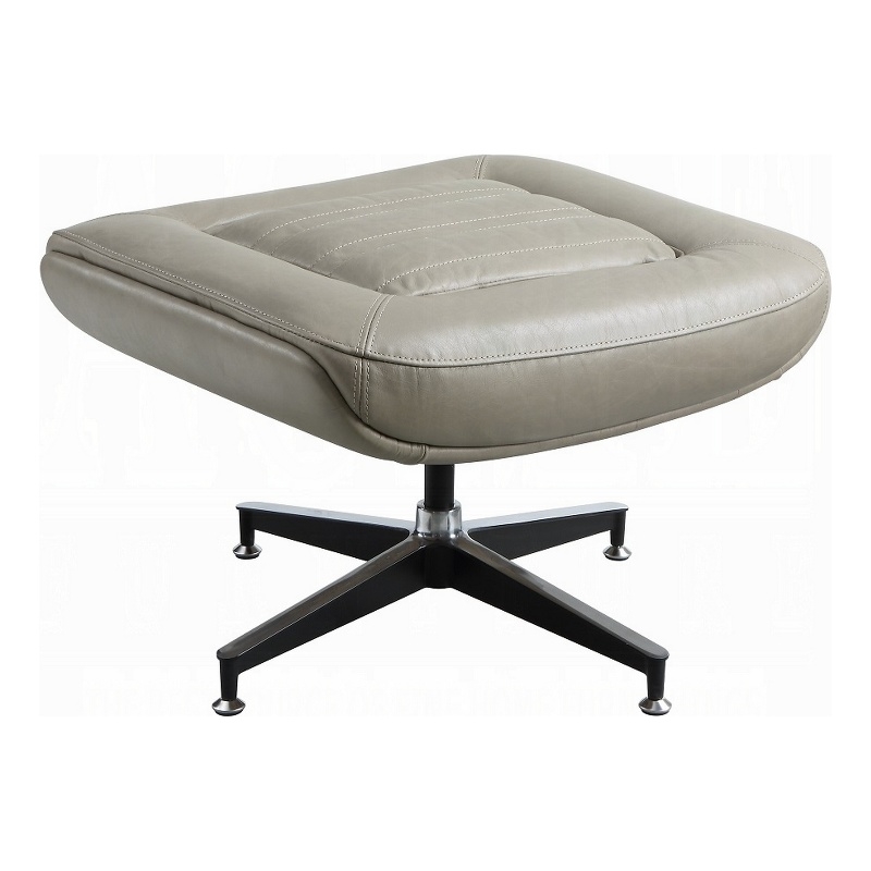 Benjara Siro Swivel Ottoman- Gray Top Grain Leather with Foam Padding- 24 Inch