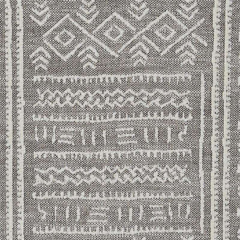 Benjara Savoir Ottoman- Beige- White Fabric- Caster Wheels- Black Legs 32 Inch