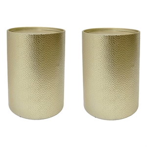 Benjara Bet Side End Table Set of 2- 16&quot Round Tray- Modern Hammered Gold