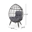 Benjara Fam Outdoor Accent Chair- Cocoon Egg Shaped- Abstract Gray PE Rattan