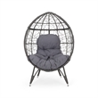 Benjara Fam Outdoor Accent Chair- Cocoon Egg Shaped- Abstract Gray PE Rattan
