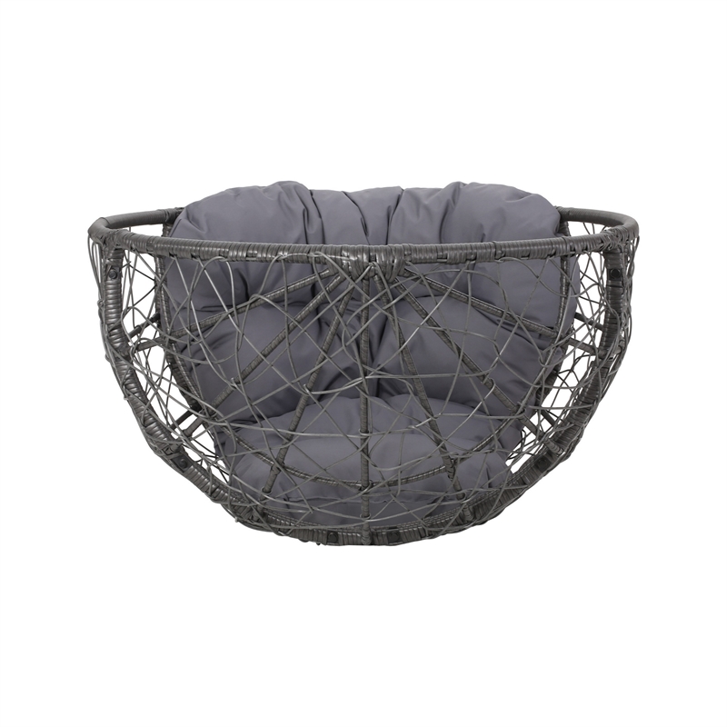 Benjara Fam Outdoor Accent Chair- Cocoon Egg Shaped- Abstract Gray PE Rattan