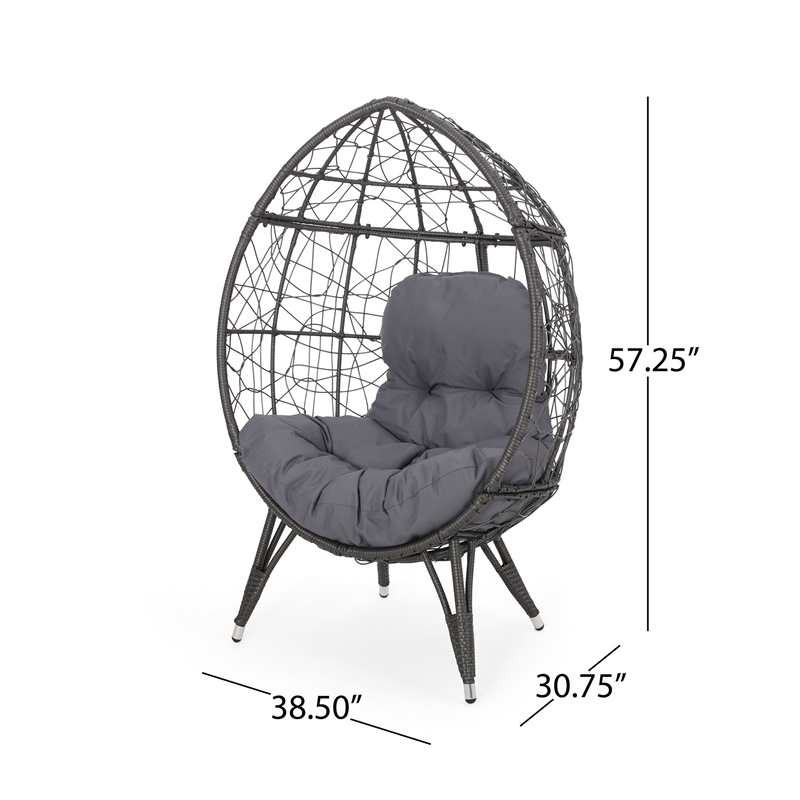 Benjara Fam Outdoor Accent Chair- Cocoon Egg Shaped- Abstract Gray PE Rattan