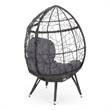Benjara Fam Outdoor Accent Chair- Cocoon Egg Shaped- Abstract Gray PE Rattan