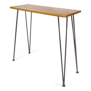 Benjara Rih Outdoor Bar Height Table- 47 Inch- Hairpin Legs- Brown Acacia Wood