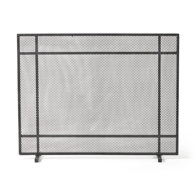 Benjara Hype Fireplace Screen with Mesh- Single Panel- Black and Silver