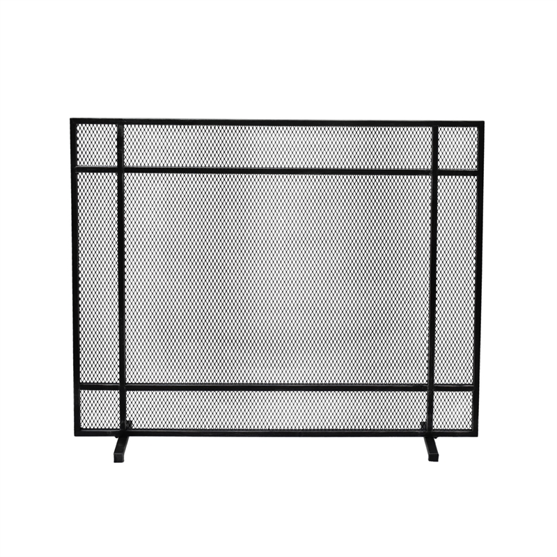 Benjara Hype Fireplace Screen with Mesh- Single Panel- Black and Silver