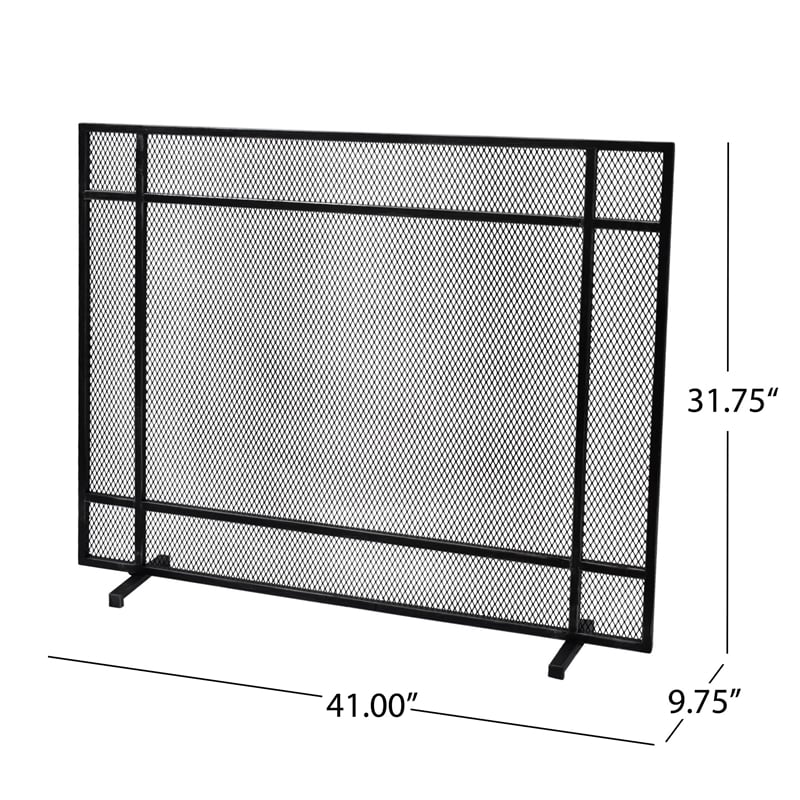Benjara Hype Fireplace Screen with Mesh- Single Panel- Black and Silver