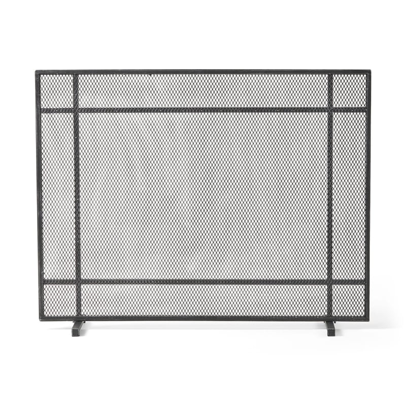 Benjara Hype Fireplace Screen with Mesh- Single Panel- Black and Silver