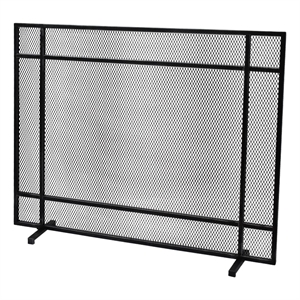 Benjara Hype Fireplace Screen with Mesh- Single Panel- Black and Silver