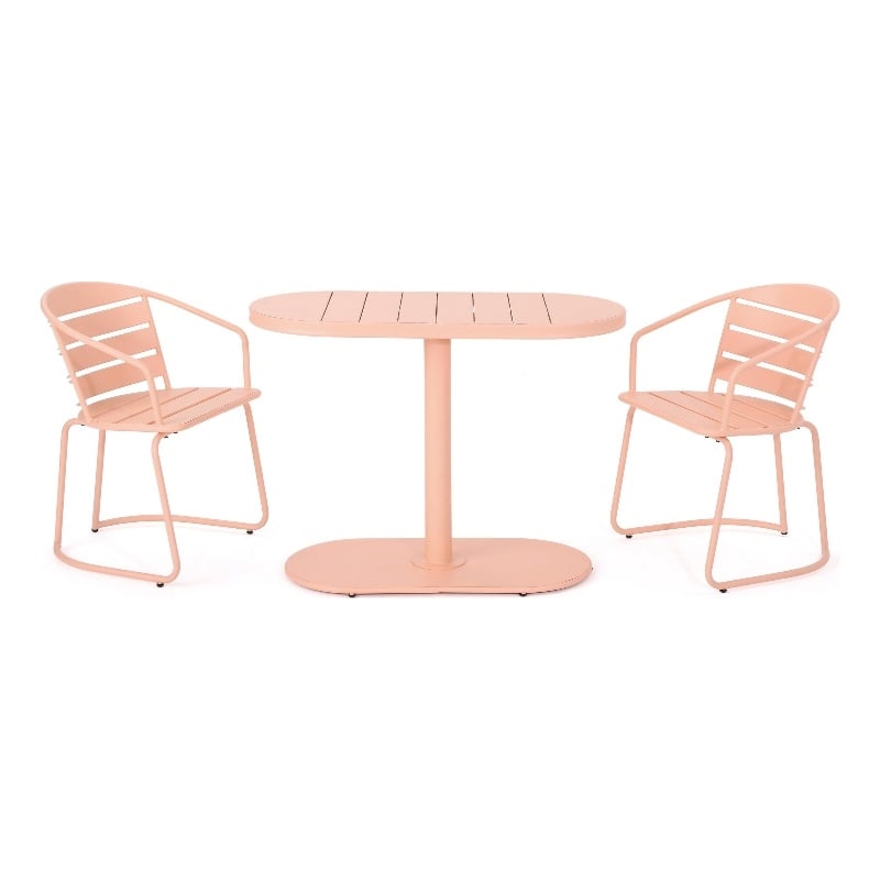 Benjara Monalisa 3 Piece Outdoor Bistro Set with 1 Oval Table- 2 Chairs- Pink