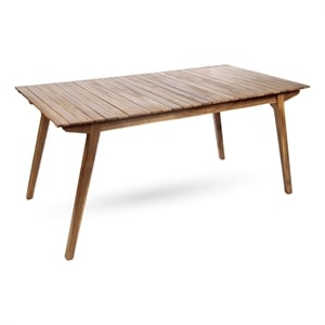 Benjara Outdoor Dining Table- 69&quot Slatted Rectangular- Brown Acacia Wood