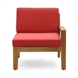 Benjara Outdoor L-Sectional Sofa with Coffee Table- Ottoman- Acacia Wood- Red