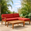 Benjara Outdoor L-Sectional Sofa with Coffee Table- Ottoman- Acacia Wood- Red