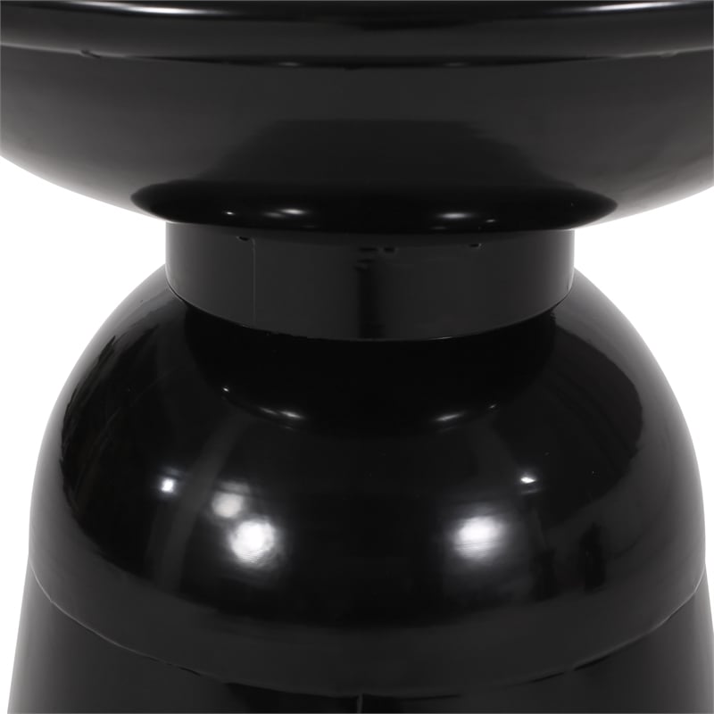 Benjara Side End Table Set of 2- Round Taper Top- Pedestal Base- Black Metal