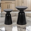 Benjara Side End Table Set of 2- Round Taper Top- Pedestal Base- Black Metal