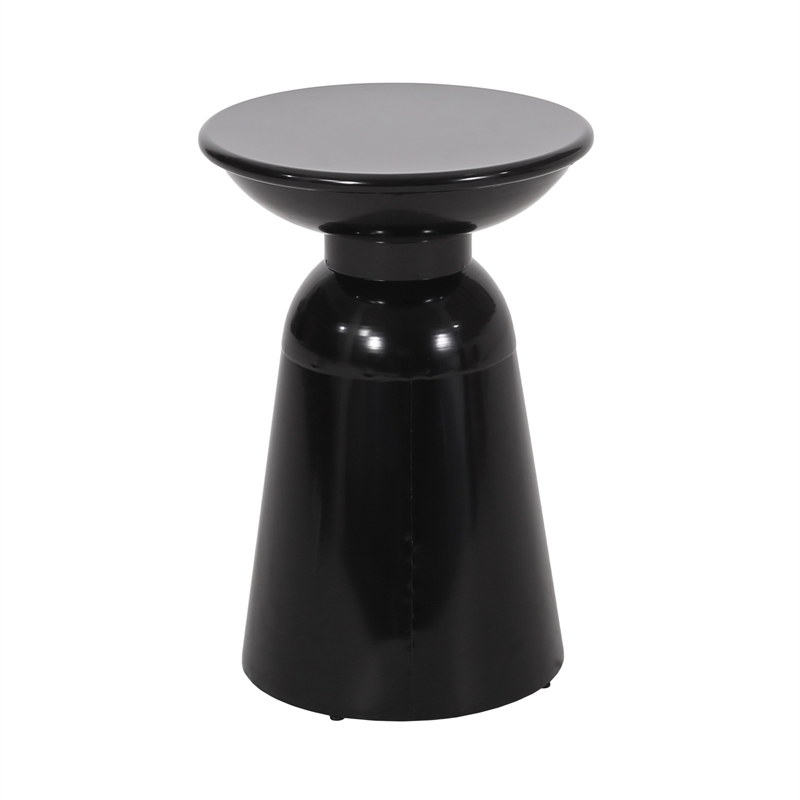 Benjara Side End Table Set of 2- Round Taper Top- Pedestal Base- Black Metal