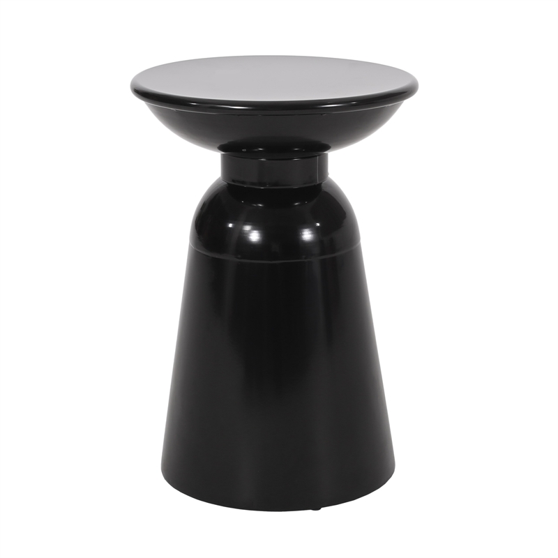 Benjara Side End Table Set of 2- Round Taper Top- Pedestal Base- Black Metal