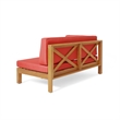 Benjara Juna Outdoor Left Arm Bench- Cross-Back Open Slat- Red- Acacia Wood