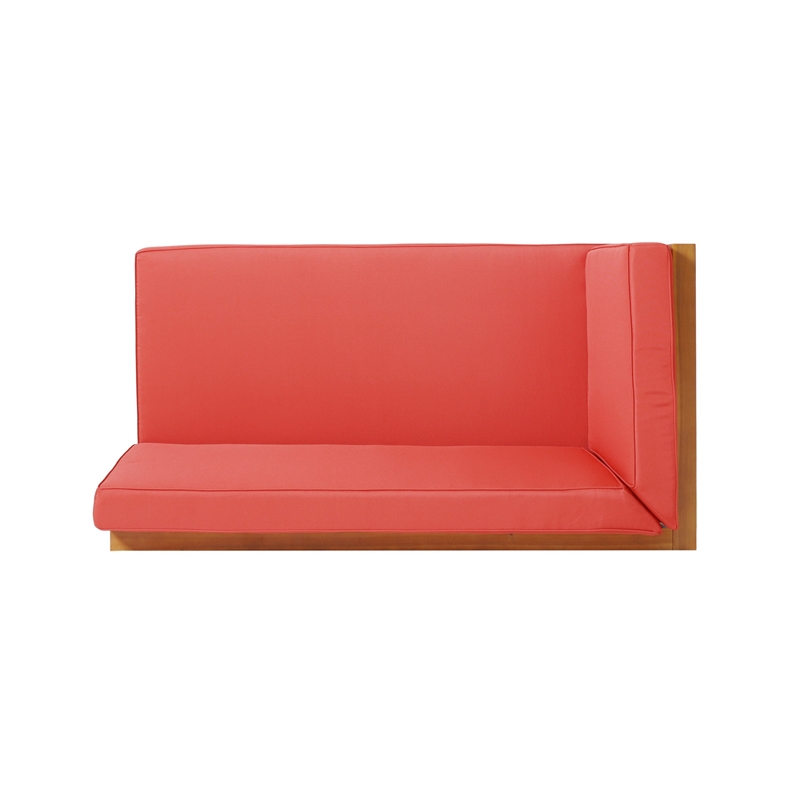 Benjara Juna Outdoor Left Arm Bench- Cross-Back Open Slat- Red- Acacia Wood