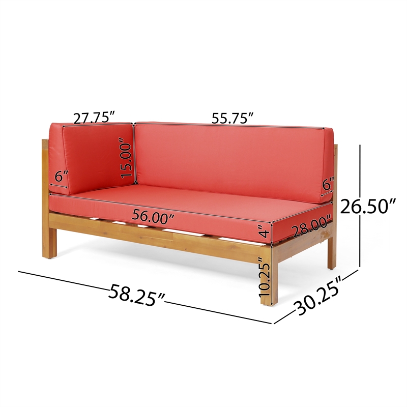 Benjara Juna Outdoor Left Arm Bench- Cross-Back Open Slat- Red- Acacia Wood