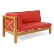 Benjara Juna Outdoor Left Arm Bench- Cross-Back Open Slat- Red- Acacia Wood