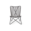 Benjara Lymi Outdoor Accent Chair Set of 2- Rattan Woven- Gray Geometric Base