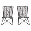 Benjara Lymi Outdoor Accent Chair Set of 2- Rattan Woven- Gray Geometric Base