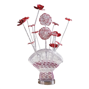 Benjara Accent Table Lamp- LED- Red Roses Fan Crystal Vase- Chrome 22 Inch