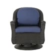 Benjara Kaia Outdoor Swivel Accent Chair Set of 2- Rattan Wicker Weave- Blue