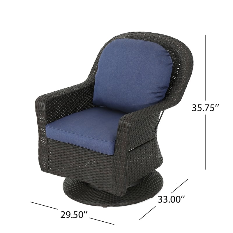 Benjara Kaia Outdoor Swivel Accent Chair Set of 2- Rattan Wicker Weave- Blue