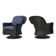 Benjara Kaia Outdoor Swivel Accent Chair Set of 2- Rattan Wicker Weave- Blue