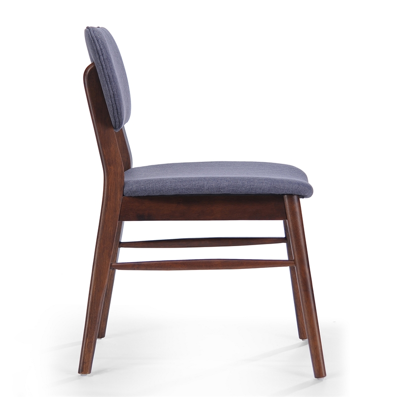 Benjara Cota Side Chair Set of 2- Dark Gray Padded Back and Seat- Rich Brown