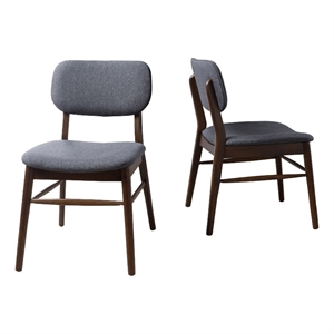 Benjara Cota Side Chair Set of 2- Dark Gray Padded Back and Seat- Rich Brown