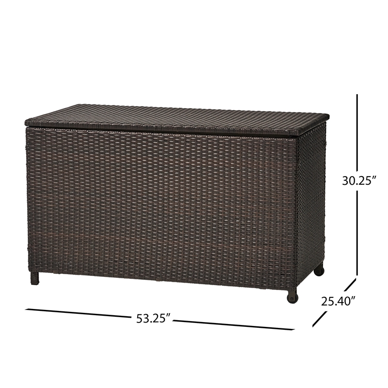 Benjara Laki Outdoor Storage Chest- Brown PE Rattan Wicker- Aluminum- 53 Inch